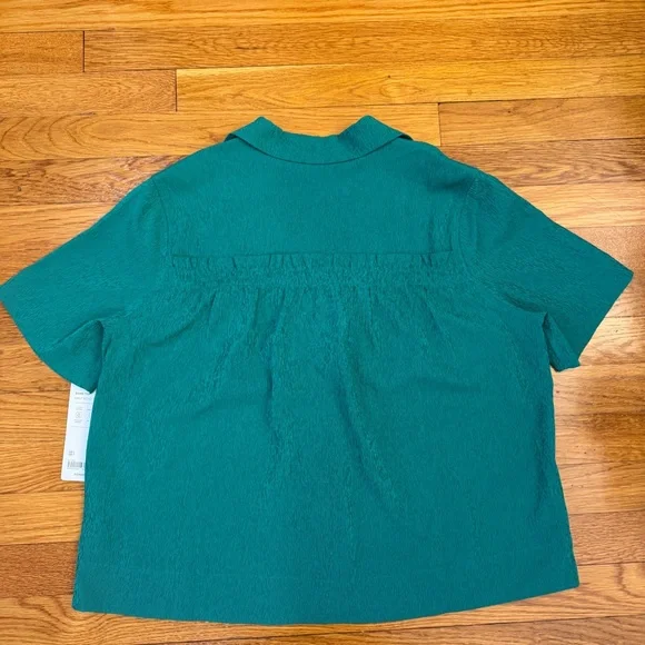 Athleta Echo Top V Neck Short Sleeve Button-Down Shirt in Green - Size Small NWT - Picture 6 of 7